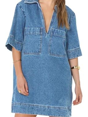 Denim Blue V-Neck Swim Dress
